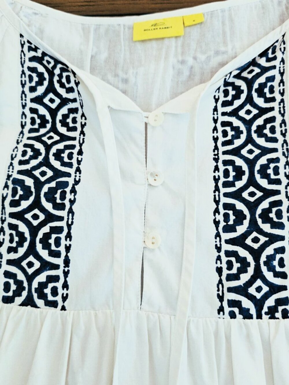 Roller Rabbit Maricruz Mona Border Dress S White Navy Block Print Boho NWOT - Picture 5 of 10